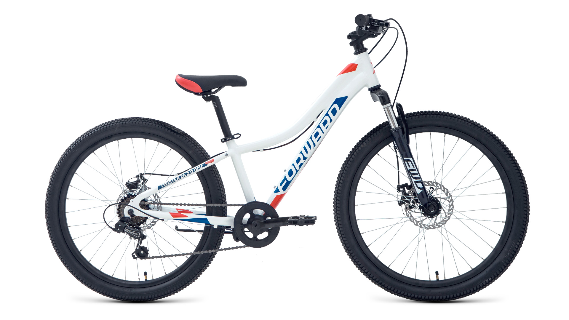 картинка Велосипед Forward Twister 24'' 2.0 2021 (белый/ красный) | велосалон Драйв г. Липецк